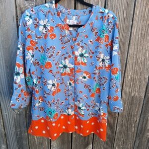 D.Co Floral Women's Blouse - Blue and Orange